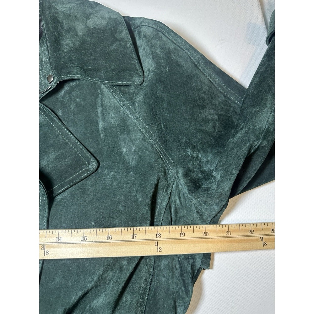 AVEC LES FILLES Foliage Green MEDIUM Genuine Suede Belted Trench Coat Luxury - Picture 15 of 16